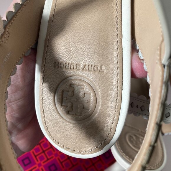 Womens Tory‎ Burch Perforated Marguerite Slingback Nappa Leather Shoes 8.5 Ivory - Picture 9 of 11